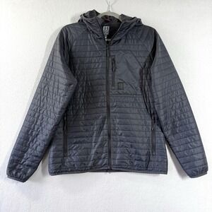 Topo Designs Jacket Womens Medium Global Puffer Hoodie Black Full Zip Packable